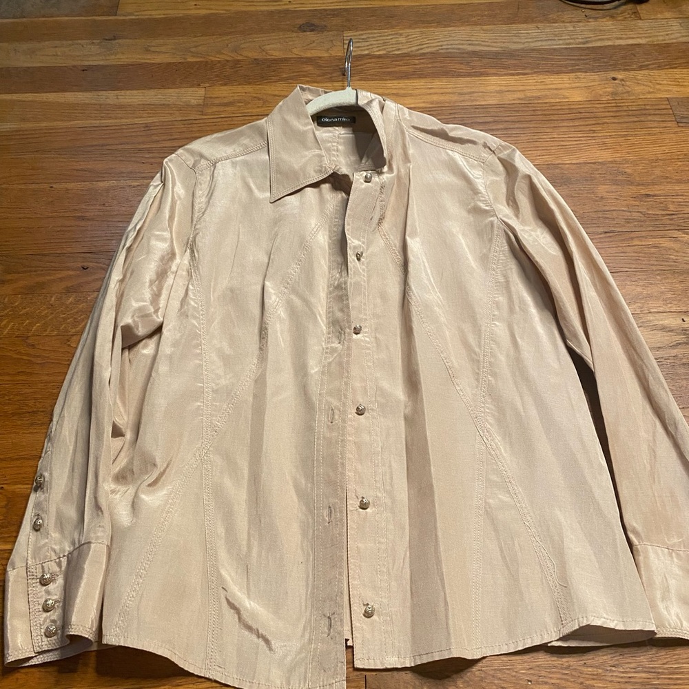 Elena Mirò Beige Metallic Button-Down Blouse – Size 46 (USA 10) - Picture 4 of 9